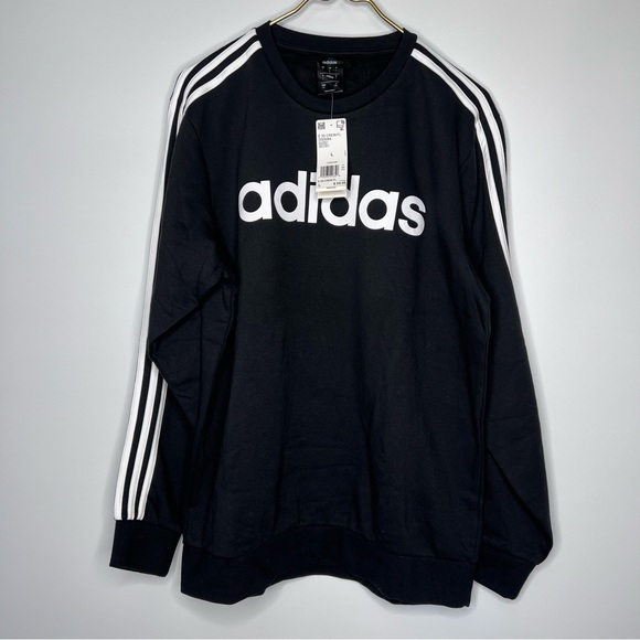 Adidas E 3S Crew FL Round-neck Sweater Unisex Black/White DQ3084 Size Large - Picture 11 of 15